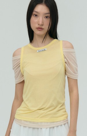 【預購】韓國 Place Studio 露肩 圓領 透視 兩件式 上衣 3色