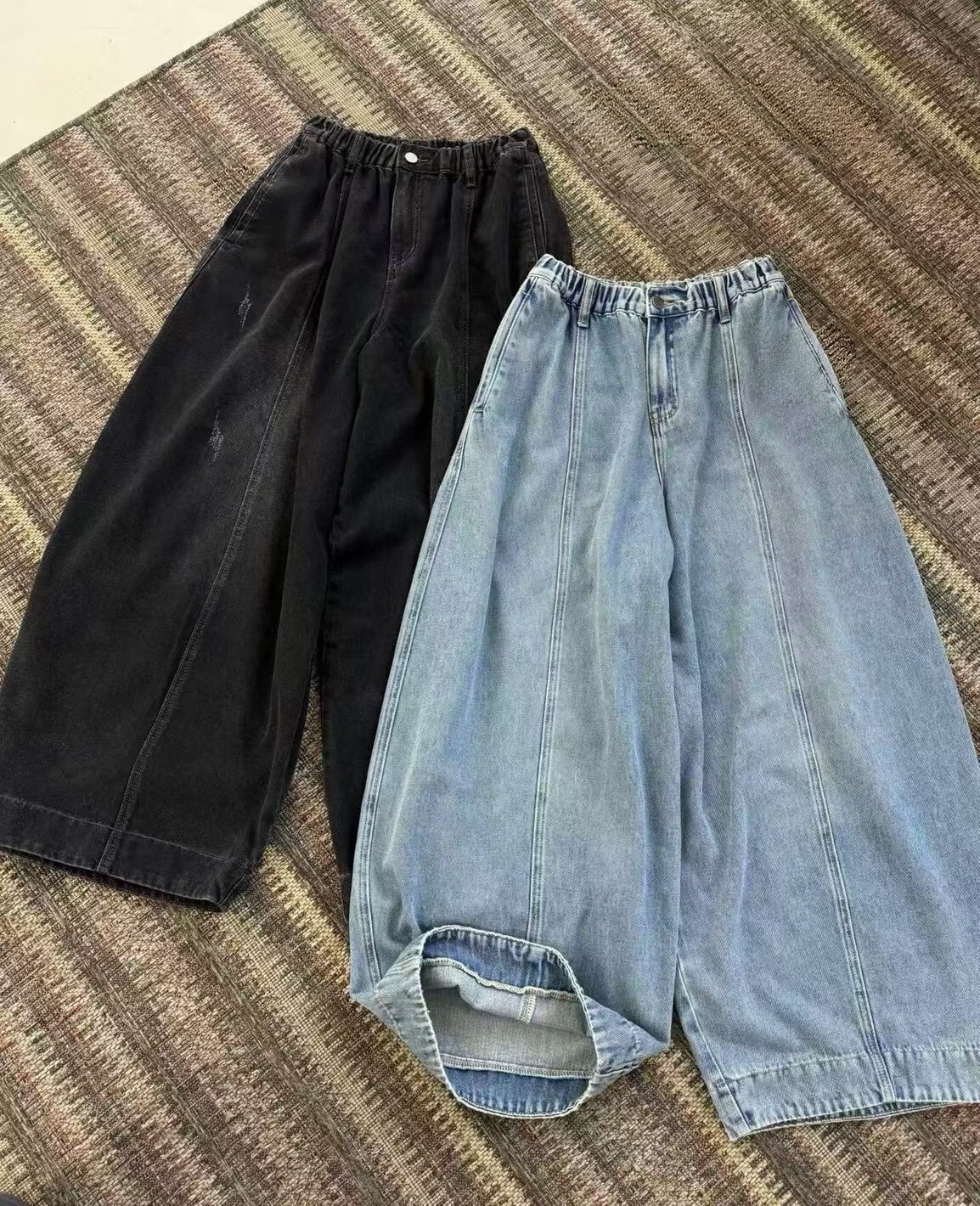 060284 牛仔寬褲 - 黑