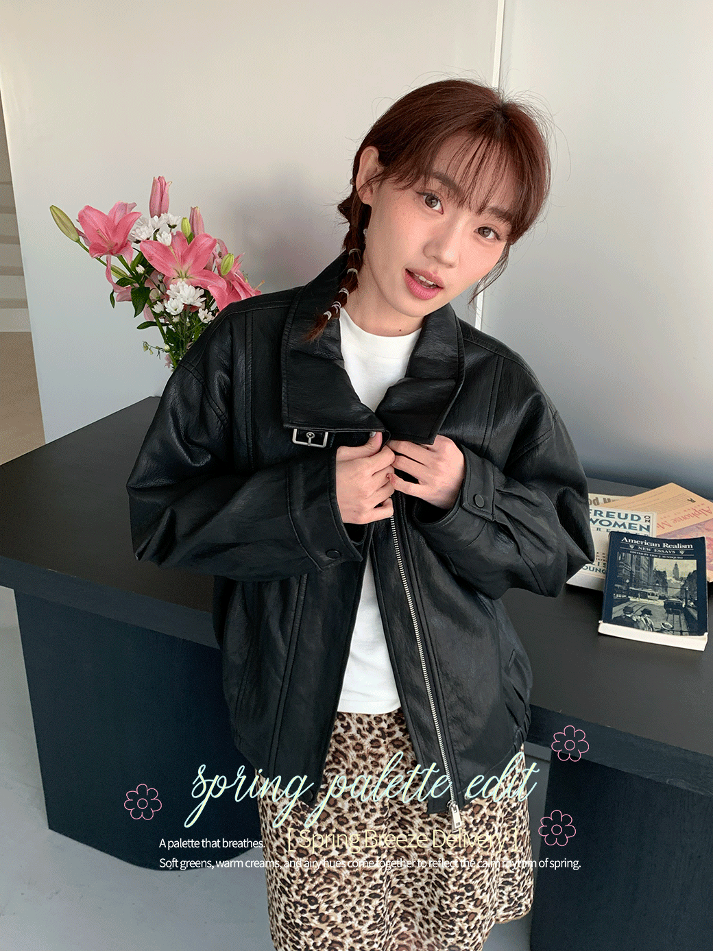 霧感扣脖皮外套-1色