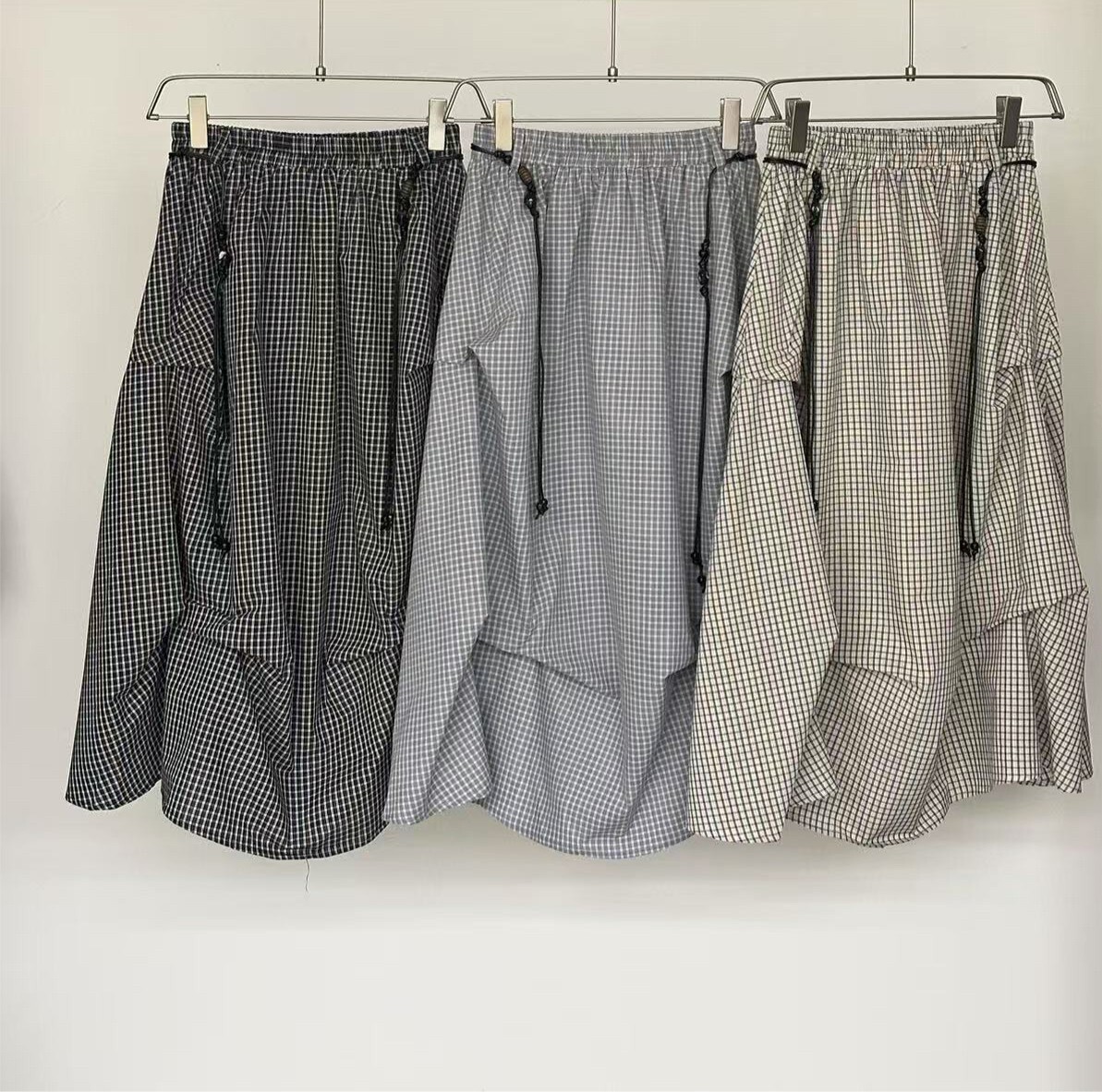 050781 小眾設計款! 特殊剪裁半裙 - 灰藍 (附綁繩)