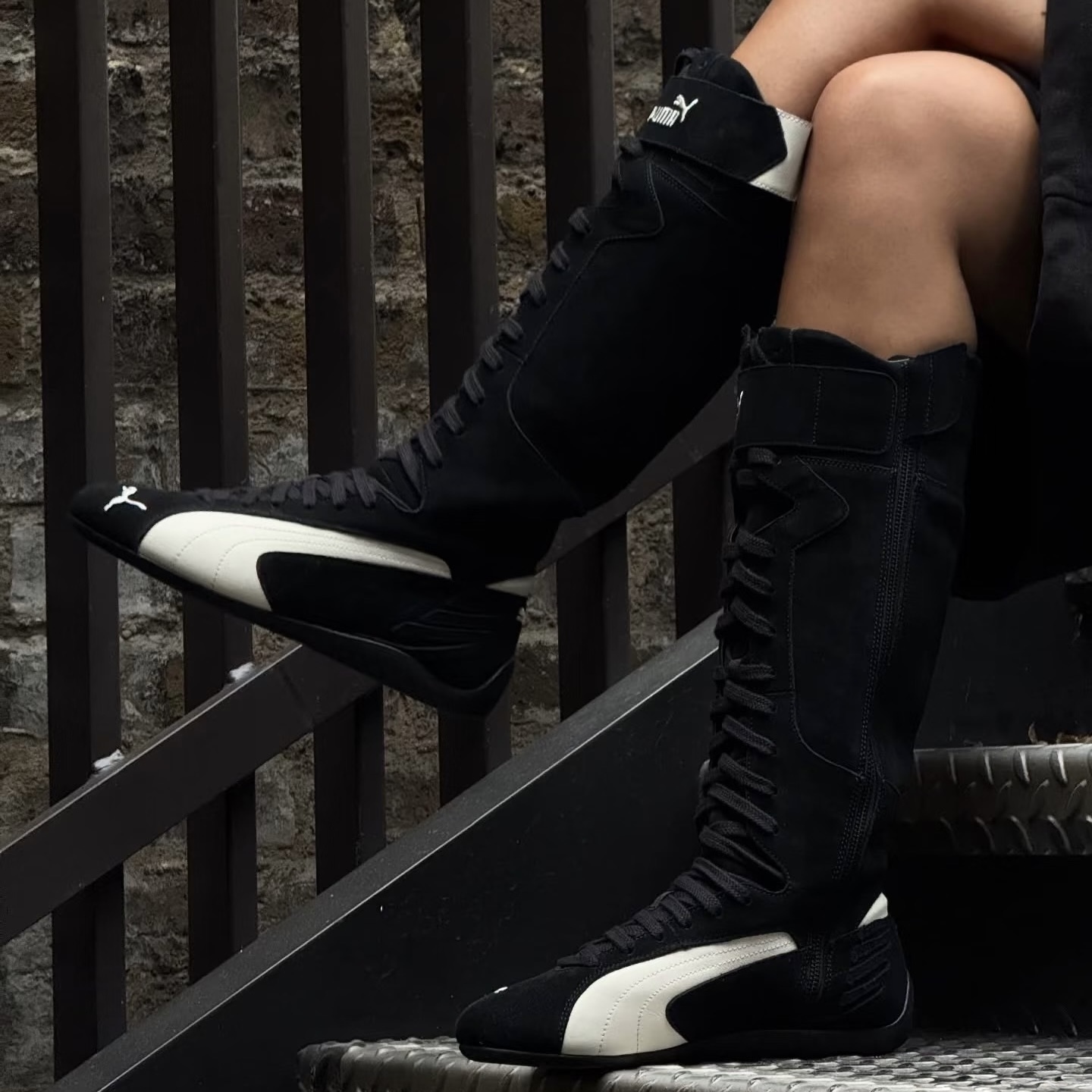 PUMA SPEEDCAT BOOT WMS 黑白 賽車鞋 長靴 麂皮 綁帶 魔鬼氈 女鞋 403770-01