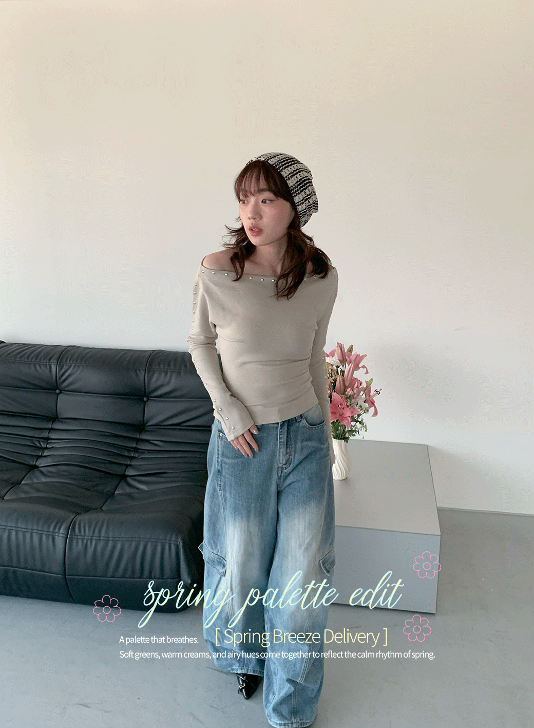 微辣斜肩鉚釘上衣-3色