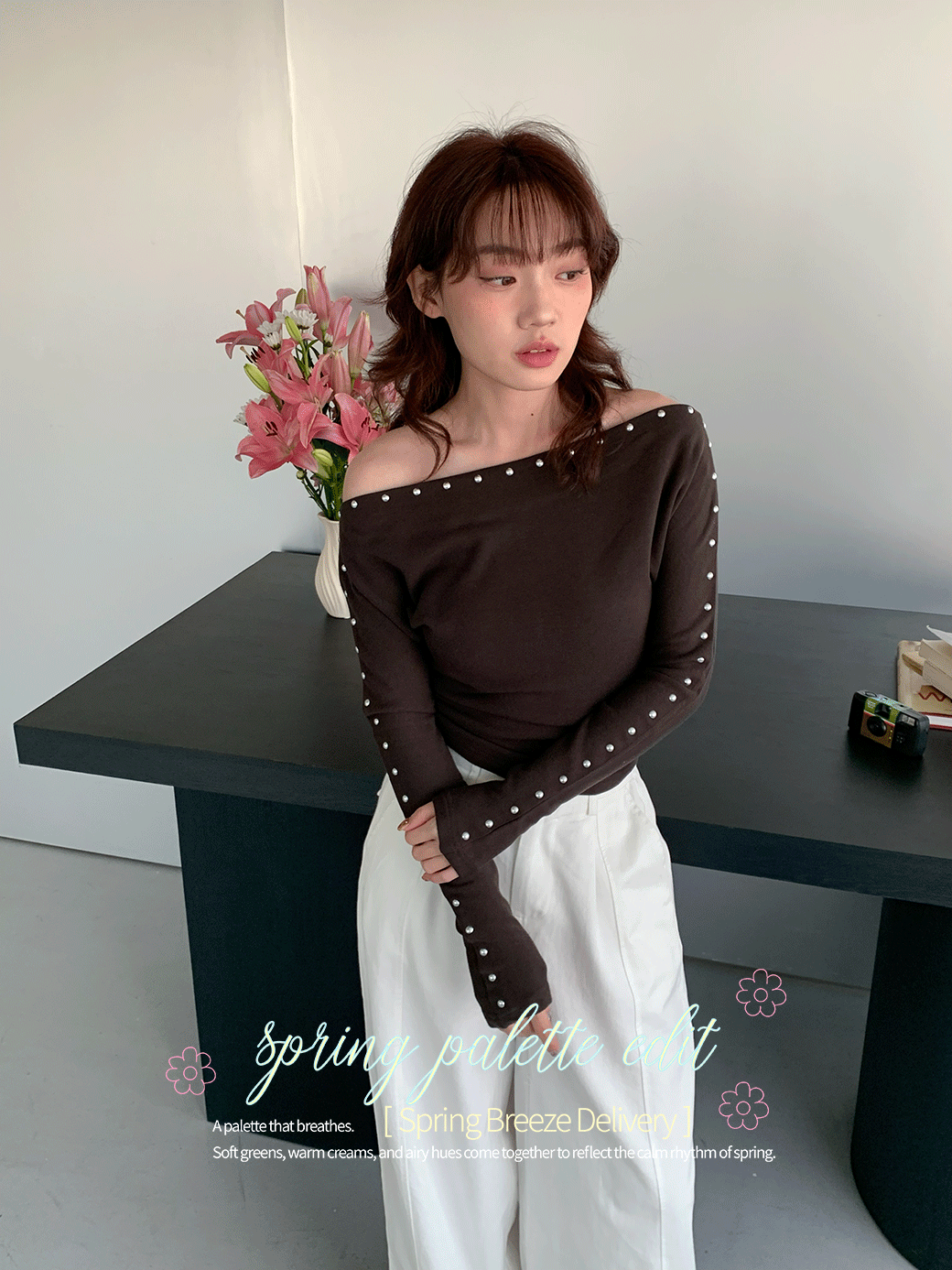 微辣斜肩鉚釘上衣-3色