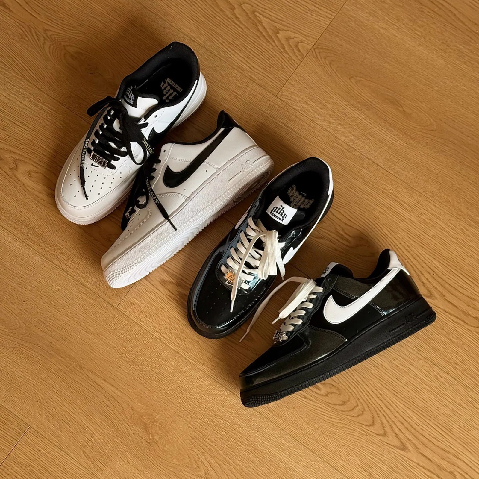 【逢甲 FUZZY】Nike Air Force 1 '07  漆皮亮面 歌德字 刺繡 金屬 黑白 IB6843-001 白黑 HF2898-101