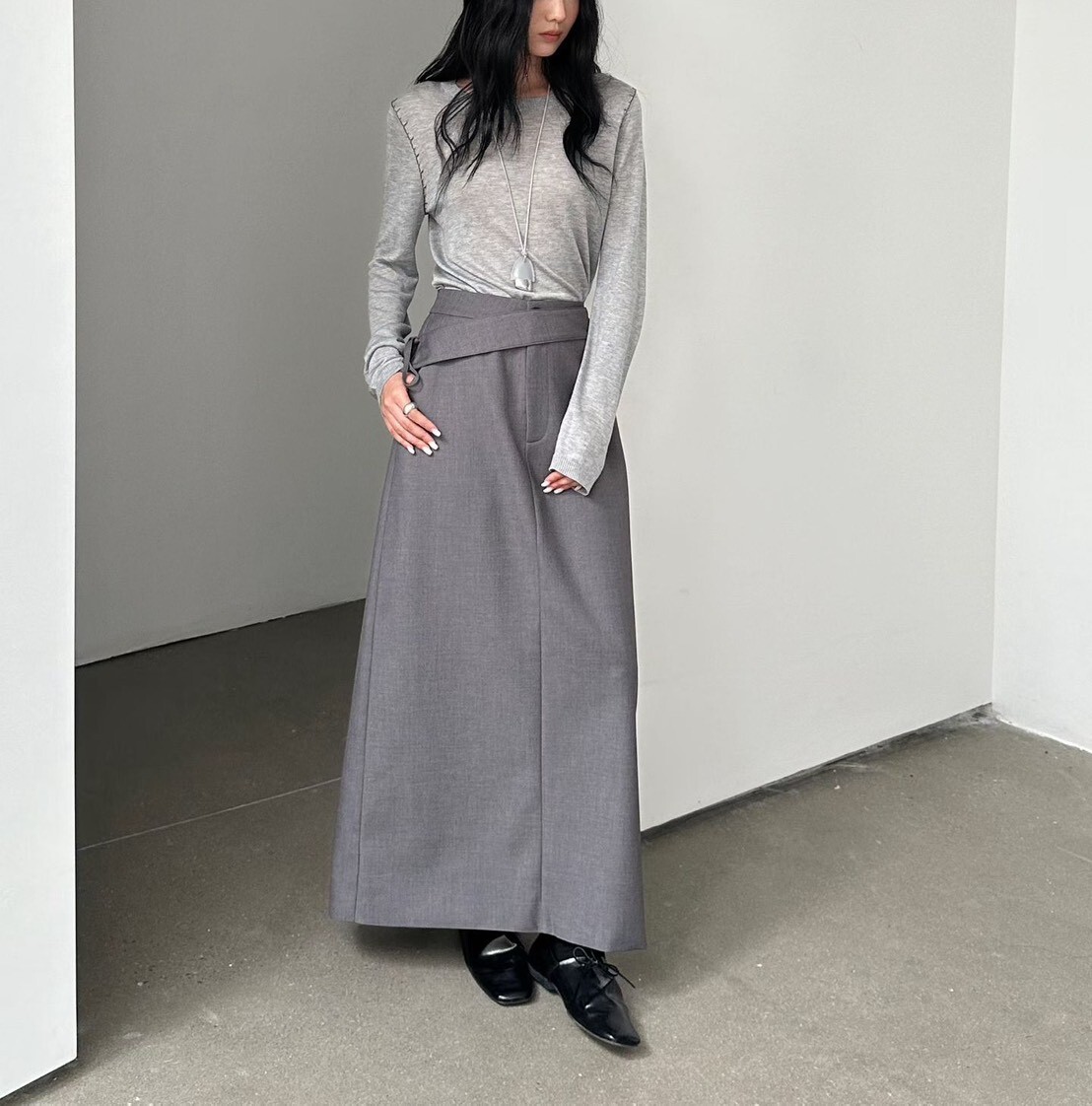 060337 斜腰帶半身裙 - 2 colors