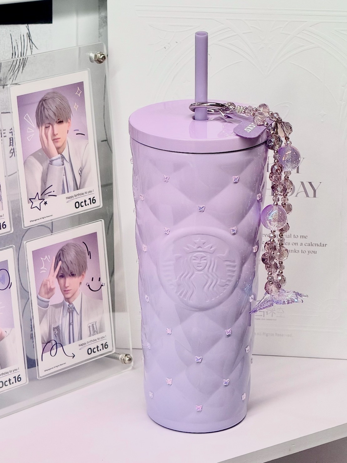 STARBUCKS 星巴克 暮櫻翩翩系列 保溫杯 菱格紋蝴蝶鑽面 漸變紫 雙杯蓋 禮盒裝 525ML