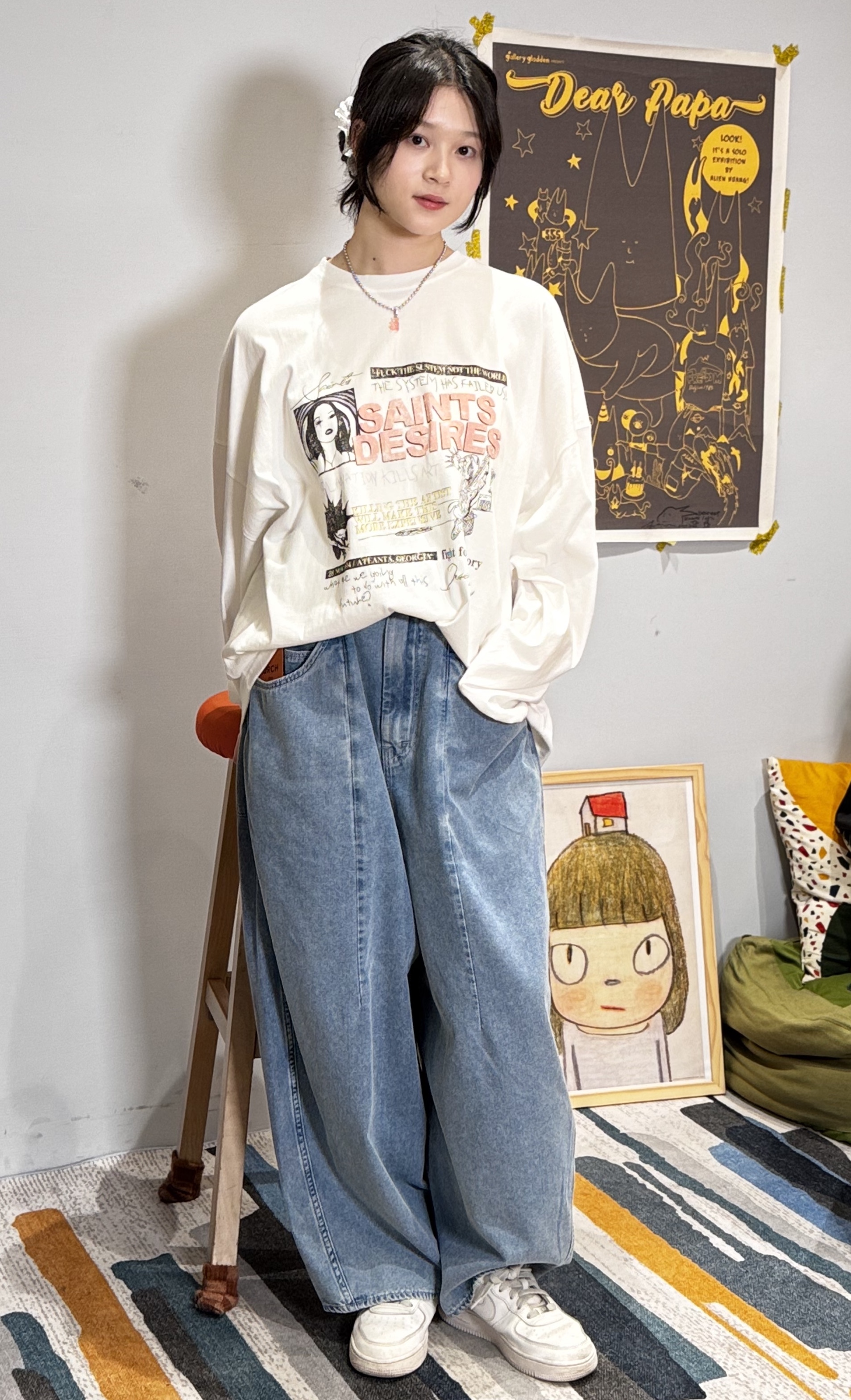 Rock插圖棉長袖上衣