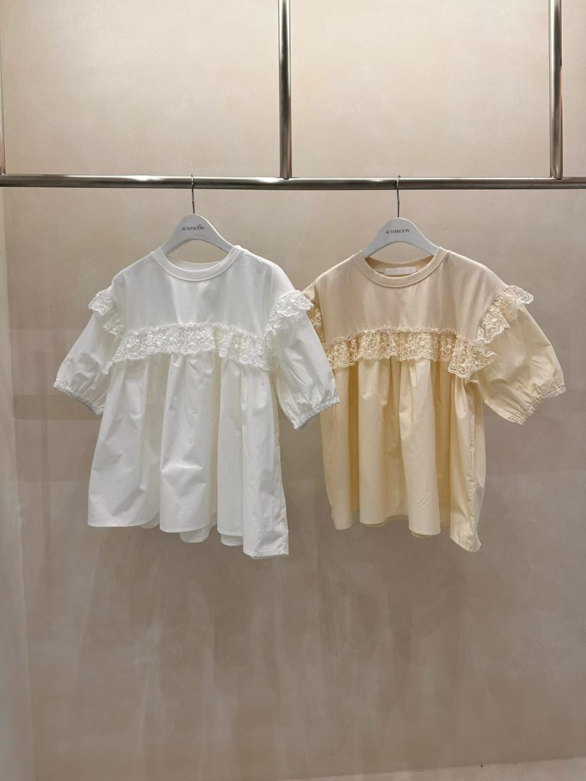 AF6038 方形拼接蕾絲上衣