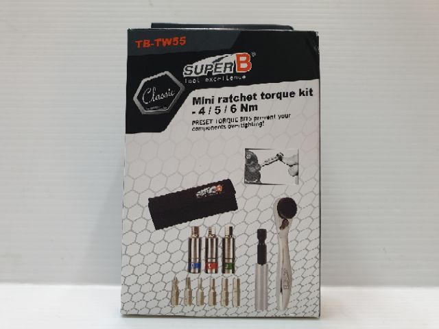 SUPERB TB-TW55 扭力卡哩卡哩扳手 附4.5.6Nm扭力頭.附3/4/5/6mm六角工具.附隨身套,攜帶方便
