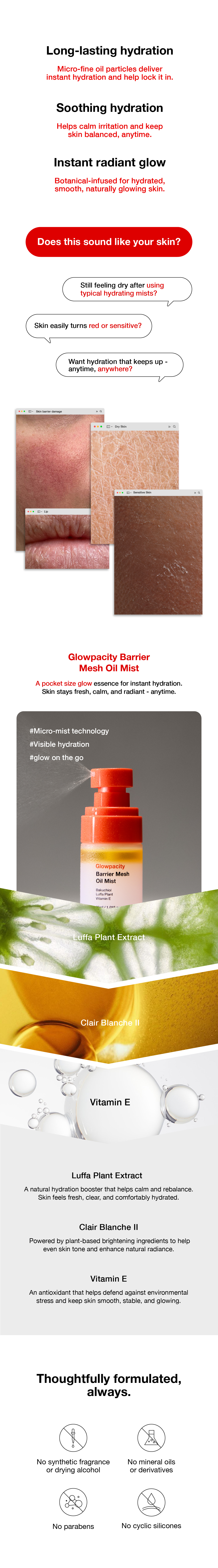Nomel Glowpacity Barrier Mesh Oil Mist featuring a blend of 10% treatment oil and 90% water essence
