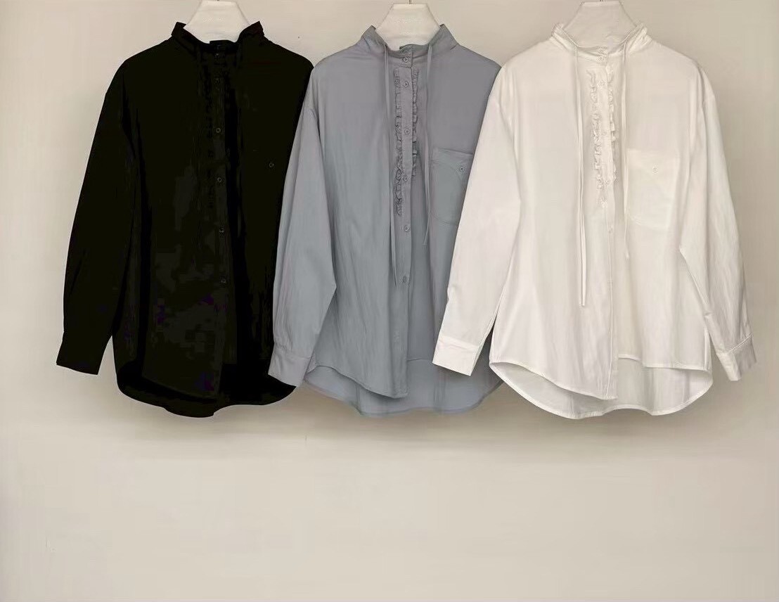 060205 荷葉邊綁帶襯衫 - 藍