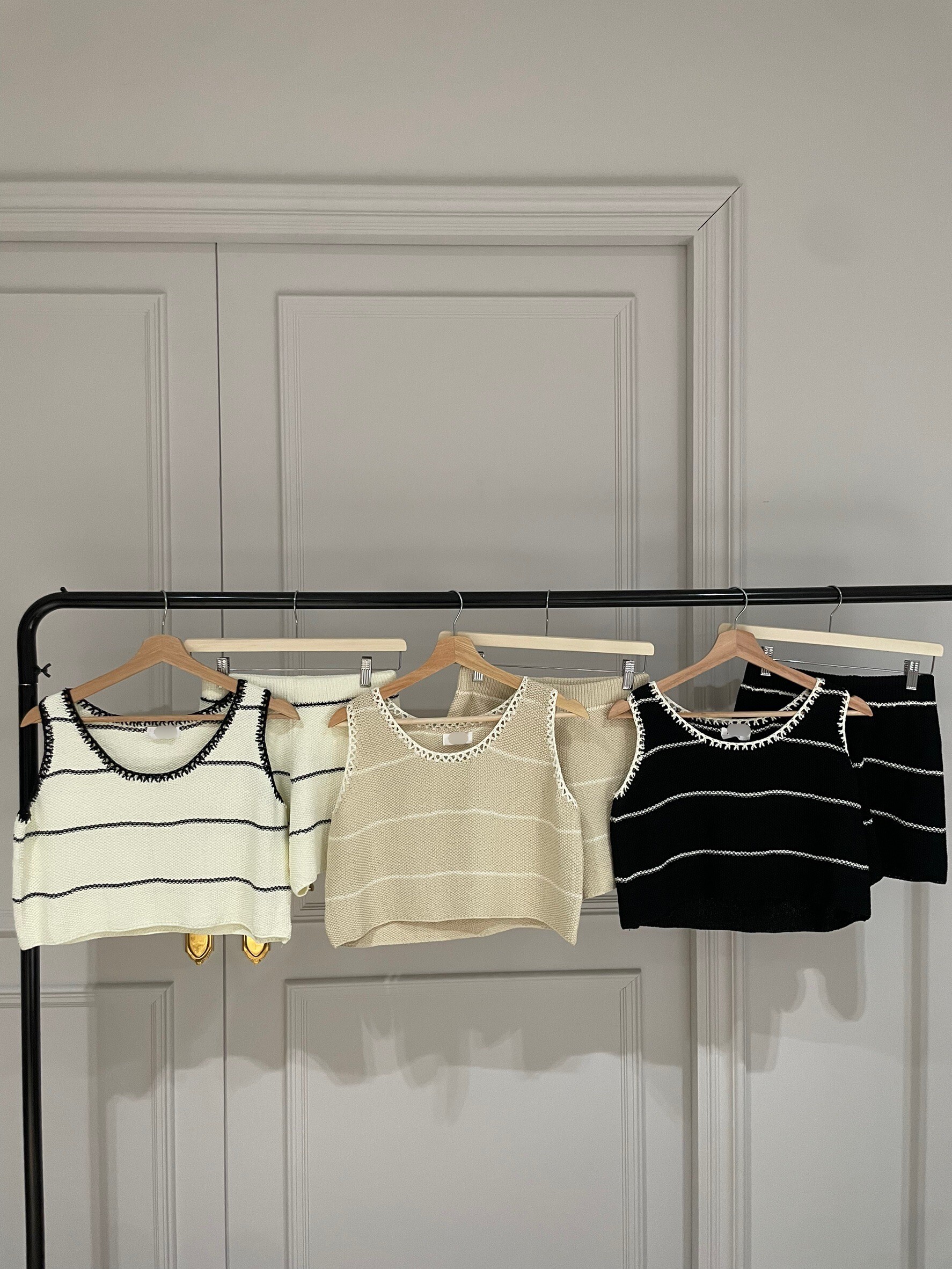 #AM10 滾邊鉤織套裝（黑/白/杏）