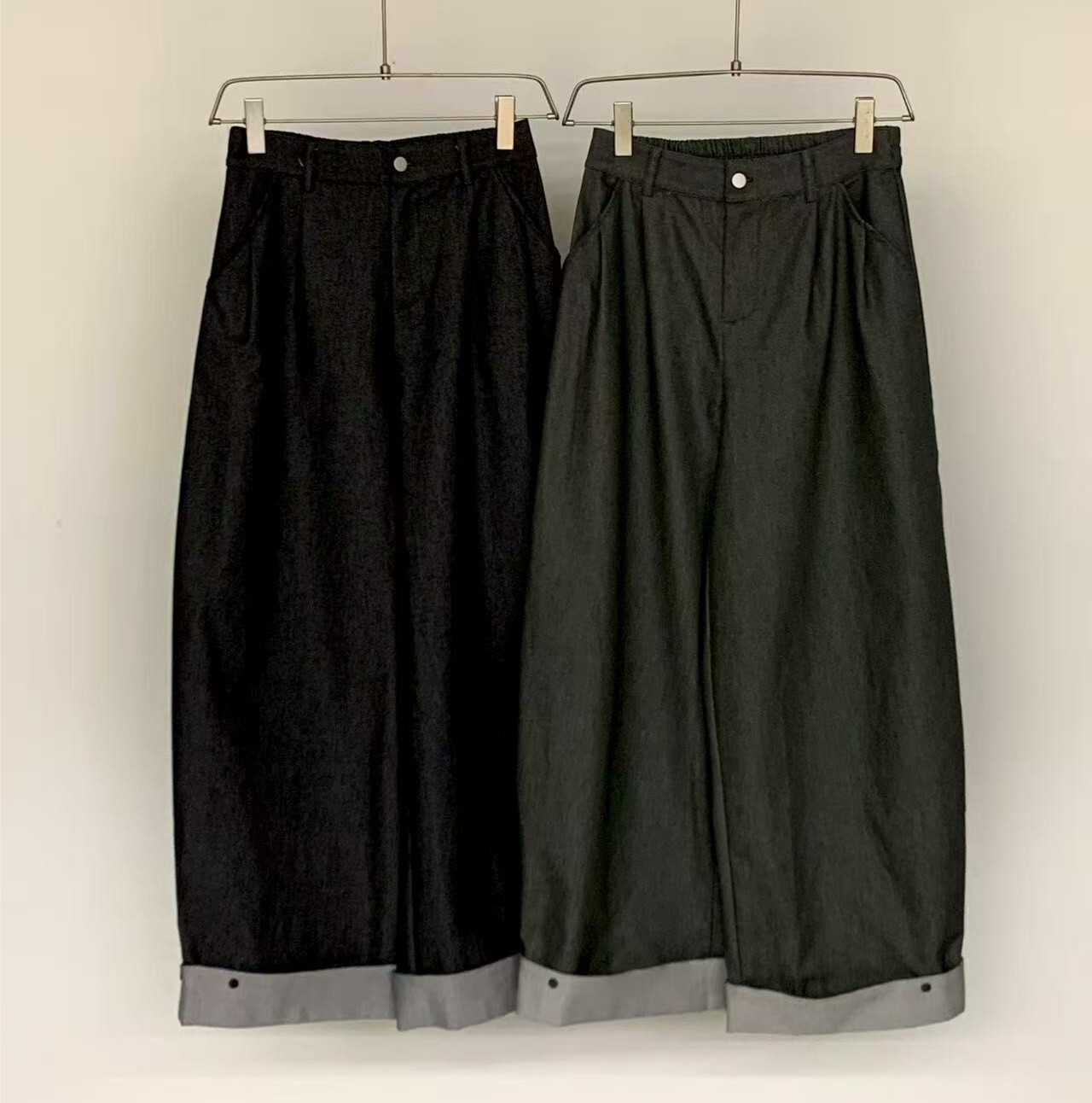 050842 小眾設計款! 拼布寬褲 - 灰