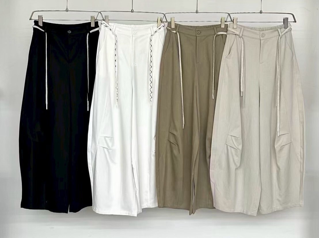 060228 小眾設計款! 綁繩壓折寬褲 - 3 colors