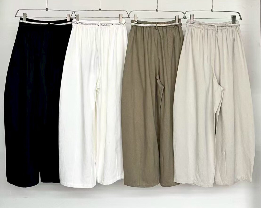 060228 小眾設計款! 綁繩壓折寬褲 - 3 colors