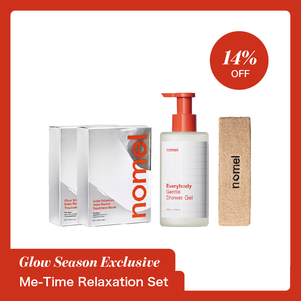 Me-Time Relaxation Set: A limited collection featuring Hug-Me-Tight Headband, Everybody Gentle Shower Gel, and Glow Intention Insta Revive Treatment Mask for the ultimate healing ritual