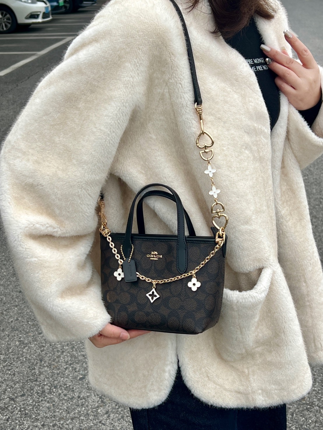 缺貨爆款 COACH CITY 15 迷你托特包 黑棕 可加延長鏈