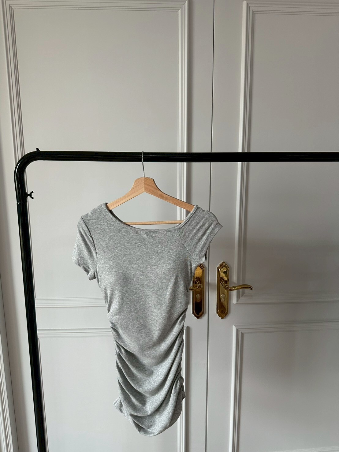 #AM56 自帶bra斜肩抓皺洋(深灰/花灰/深咖)