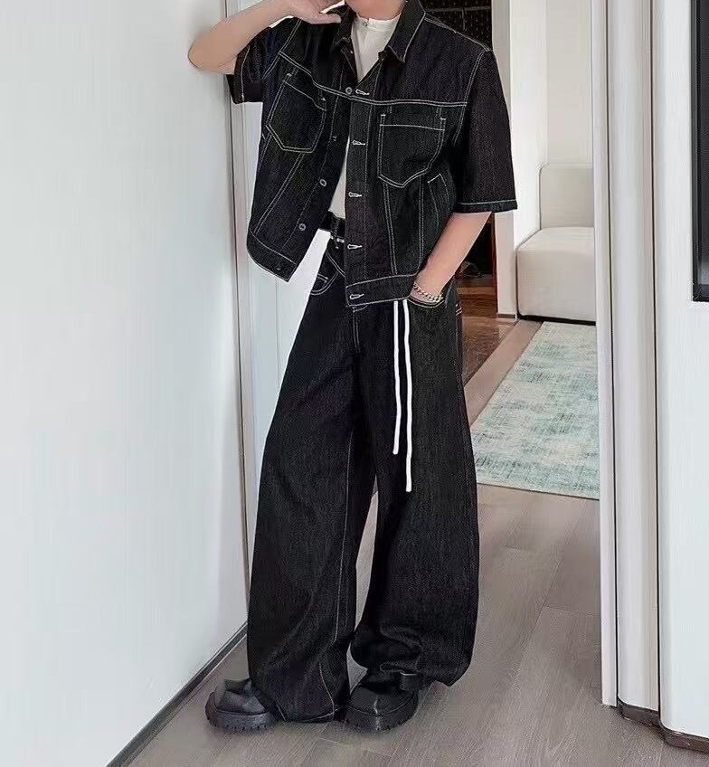 050562 牛仔寬褲 - 黑