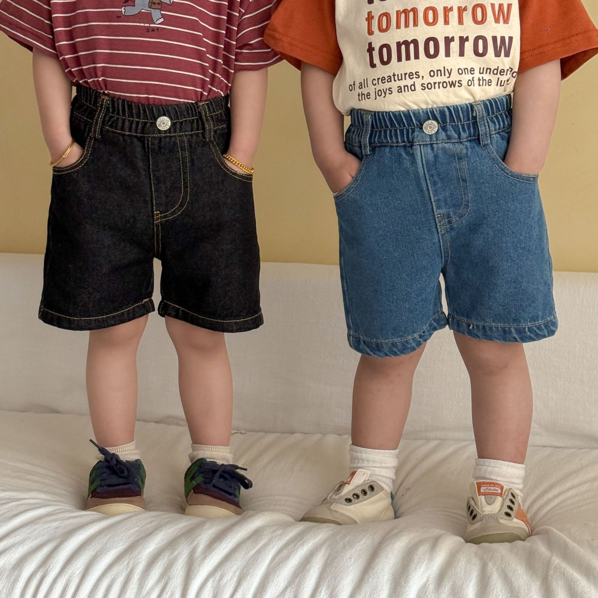 兄弟姐妹一起穿_休閒五分牛仔褲