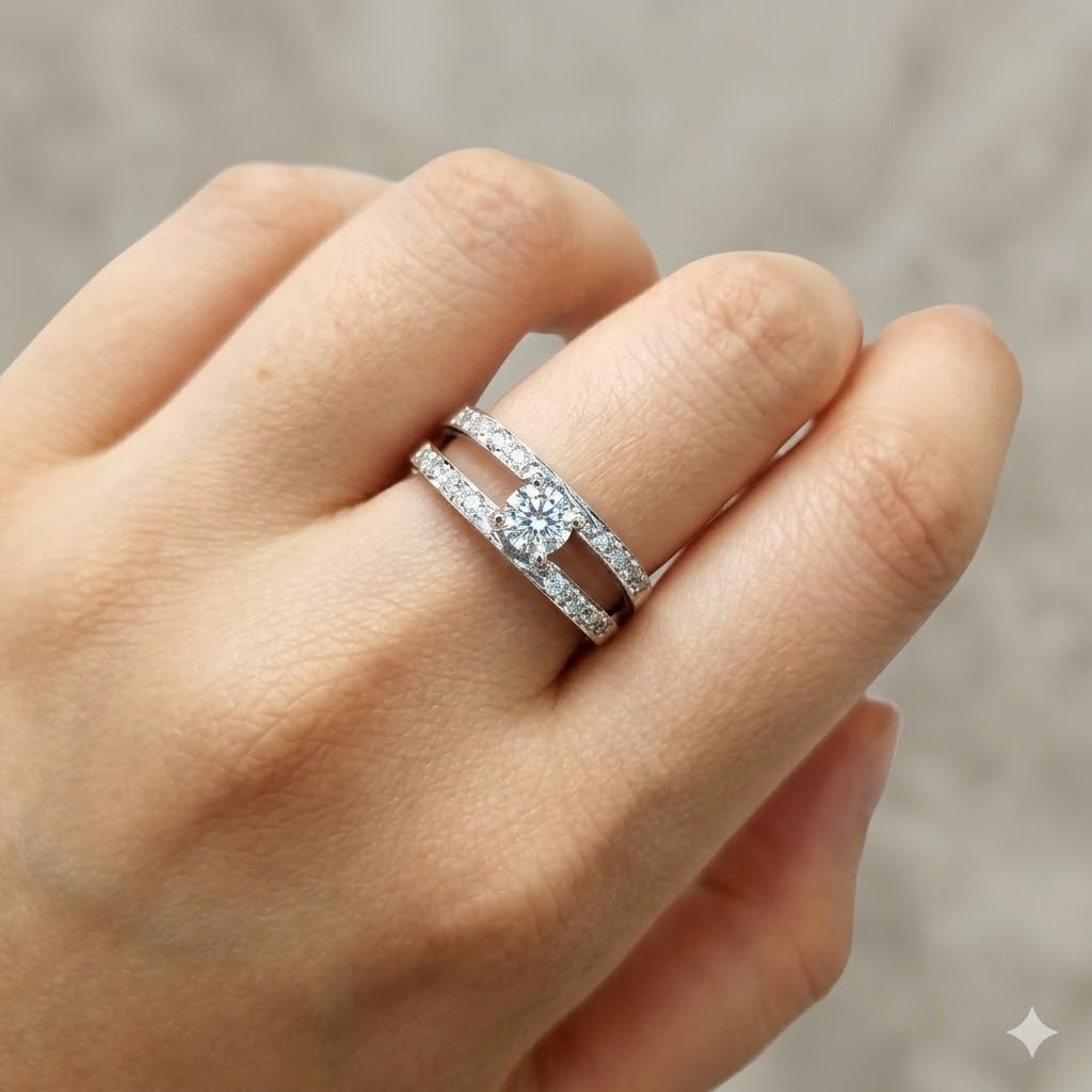 全新18K白金【單粒34份鑽石】配小鑽共48份鑽石戒指