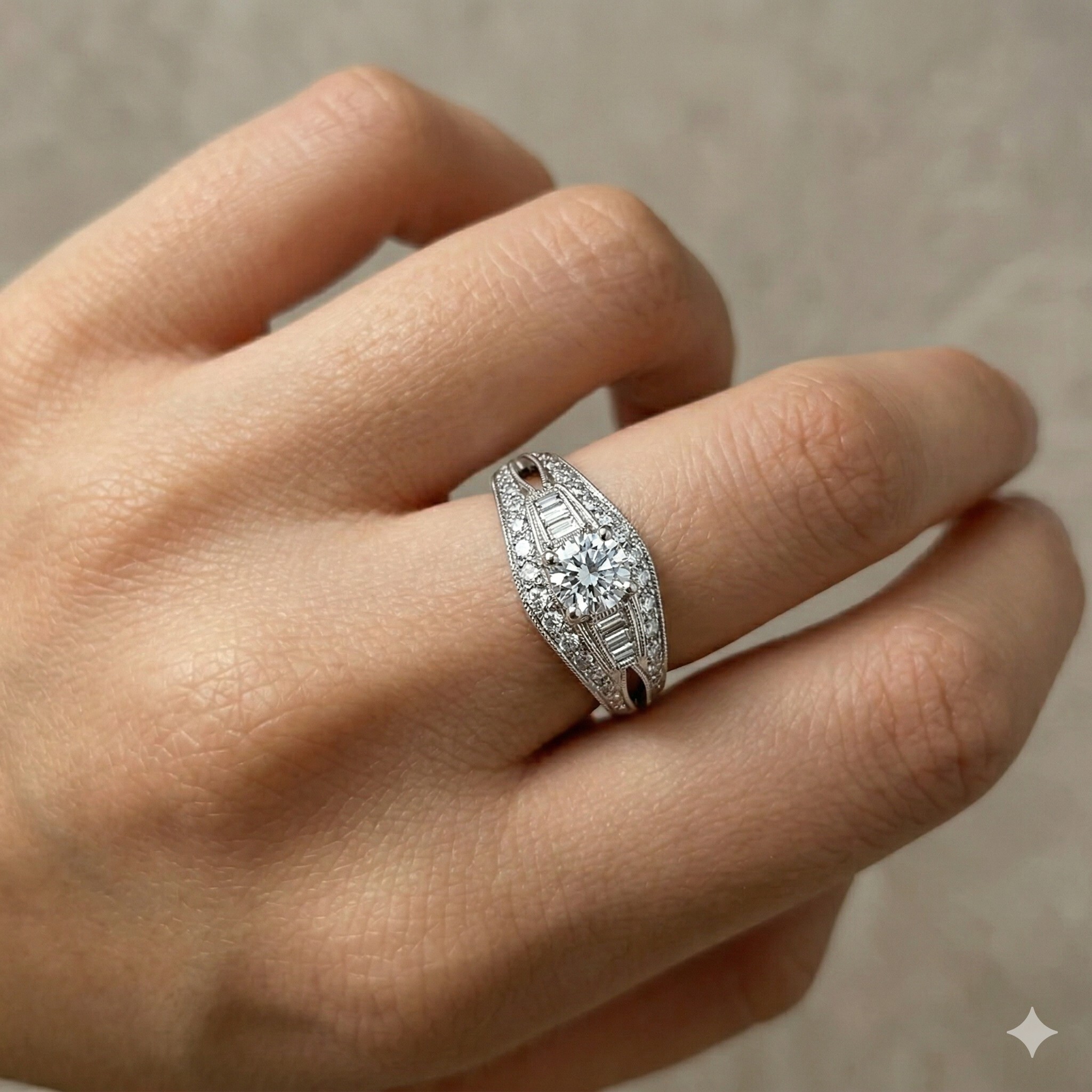 全新18K白金【單粒38份鑽石】配小鑽共66份鑽石戒指