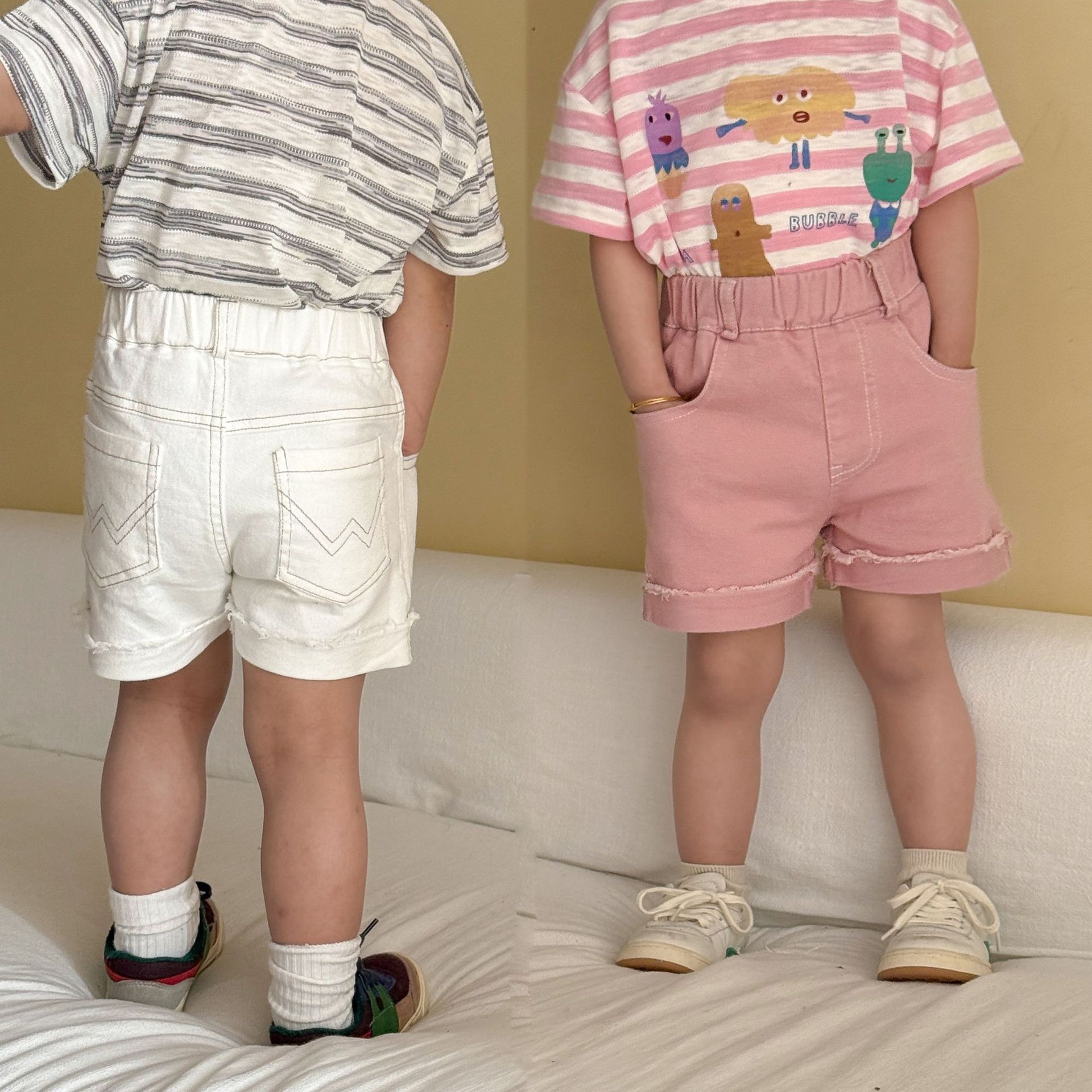 兄弟姐妹一起穿_兩色捲邊短褲