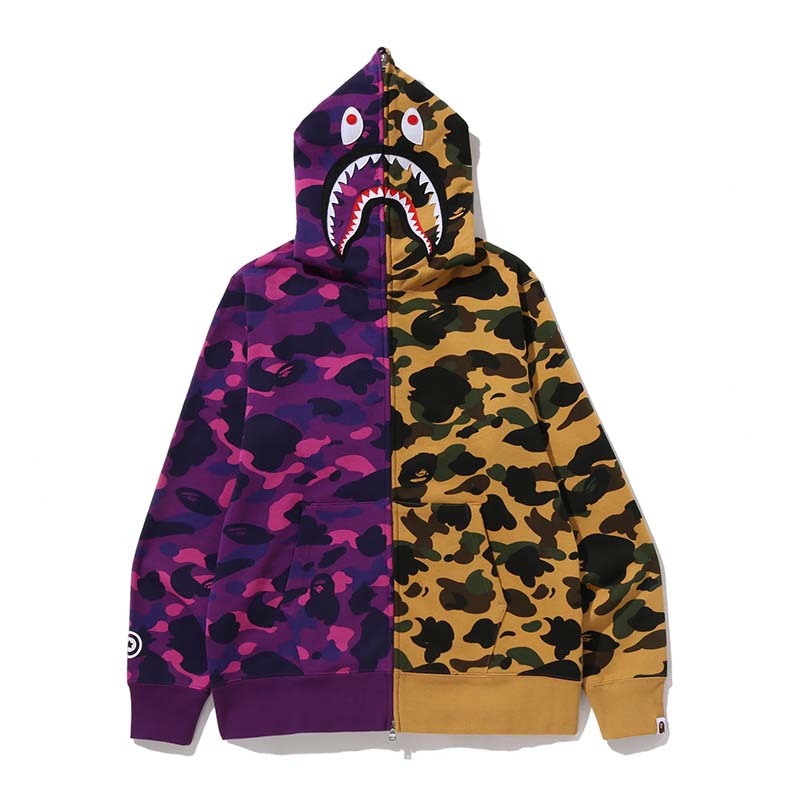 BAPE Split Camo Shark Full Zip Hoodie 鯊魚 連帽外套 紫黃迷彩 BAPE-583 [台灣現貨]
