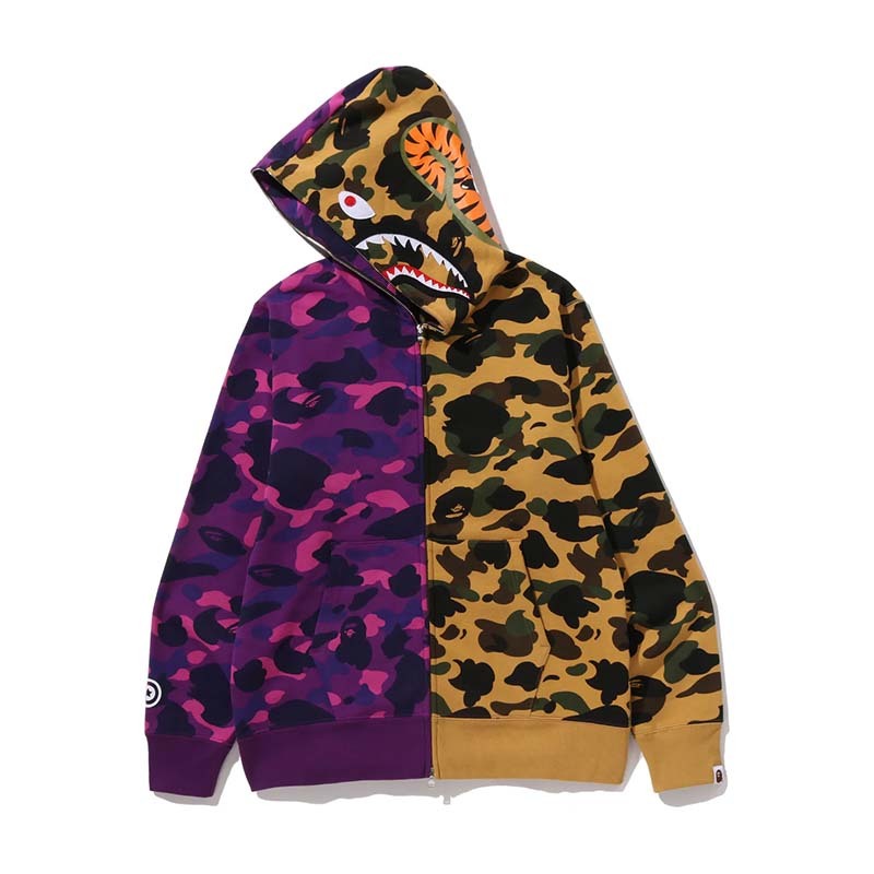 BAPE Split Camo Shark Full Zip Hoodie 鯊魚 連帽外套 紫黃迷彩 BAPE-583 [台灣現貨]