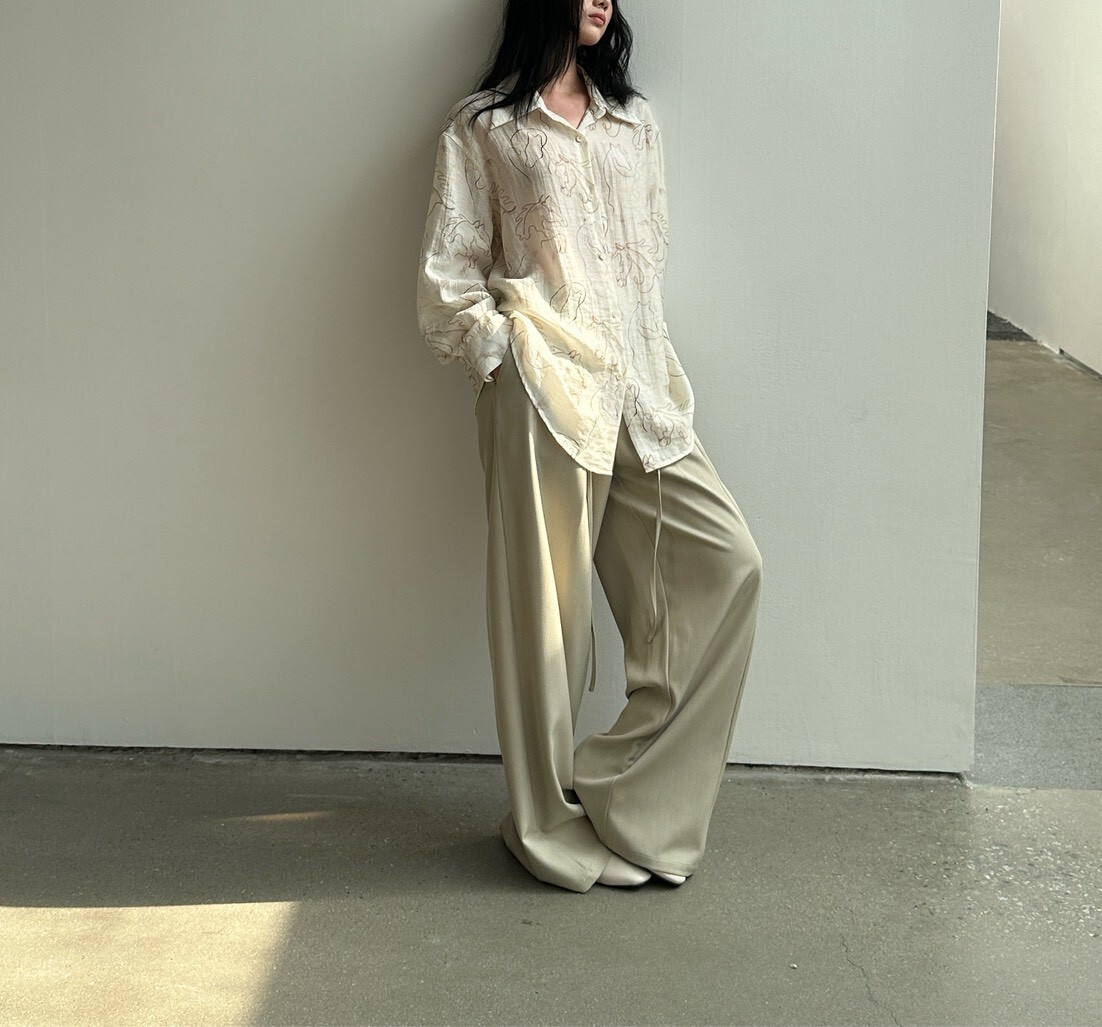 060358 翻領花紋襯衫 - 杏