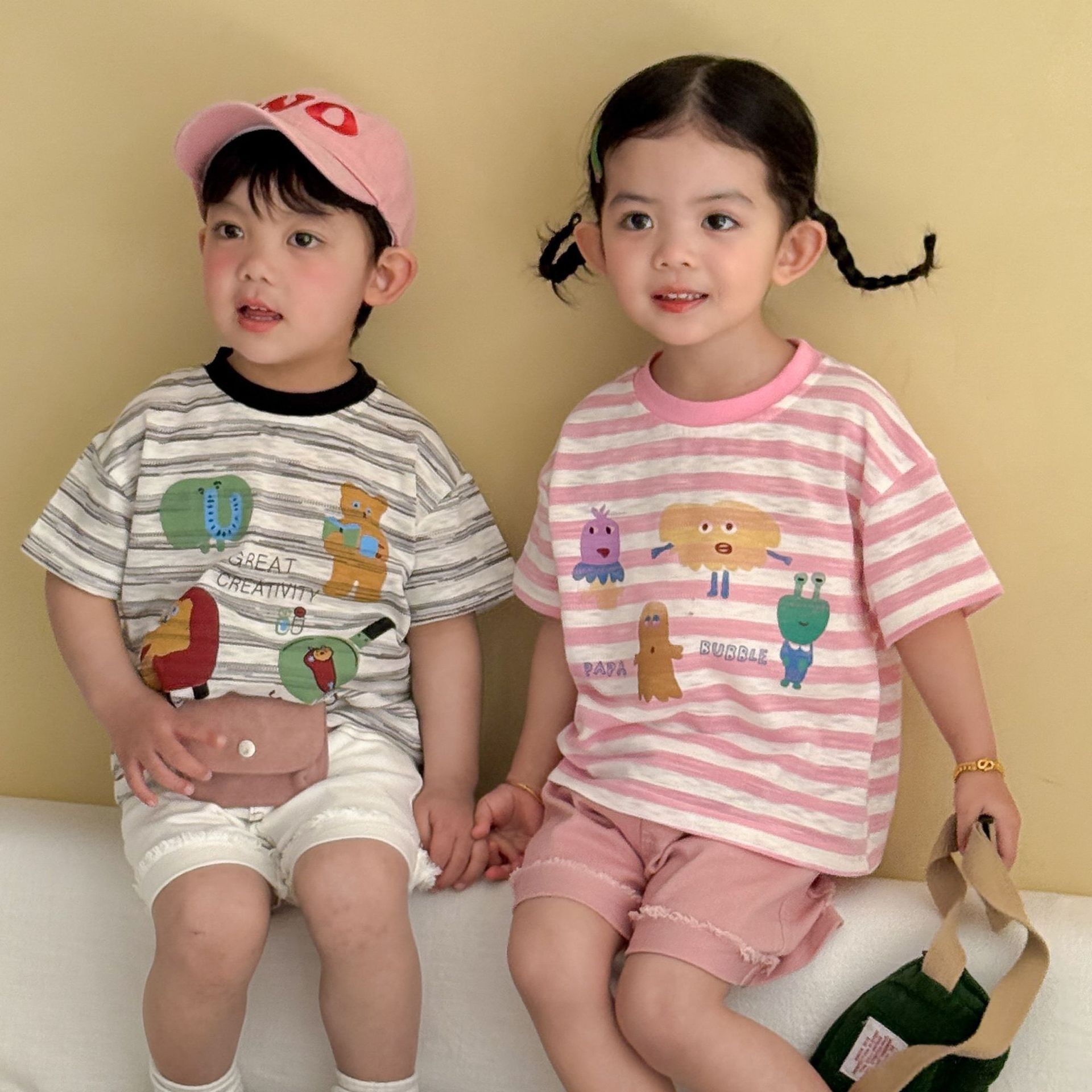 兩色竹節棉條紋上衣