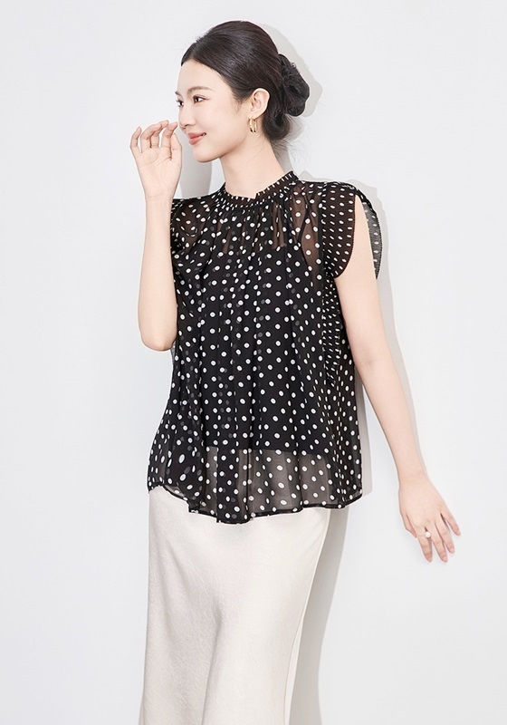 飛袖點點雪紡上衣 黑色