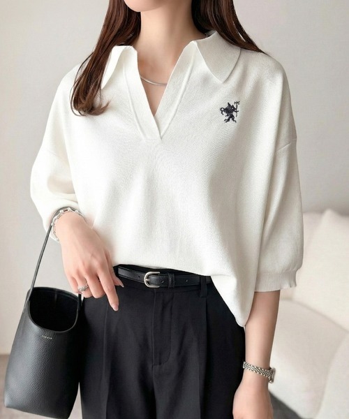 日本🇯🇵連線 Classical Elf 刺繡船長領羅紋套頭衫 刺繡 寬鬆 簡約 休閒 運動 短袖 T恤 6色(任買兩件711免運)/預購