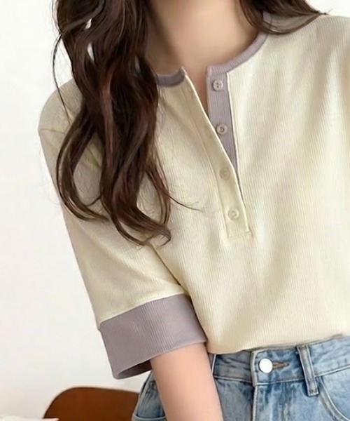 日本🇯🇵連線 Classical Elf 時尚撞色亨利領羅紋上衣 簡約 撞色 休閒 短袖 T恤 羅紋 4色(任買兩件711免運)/預購