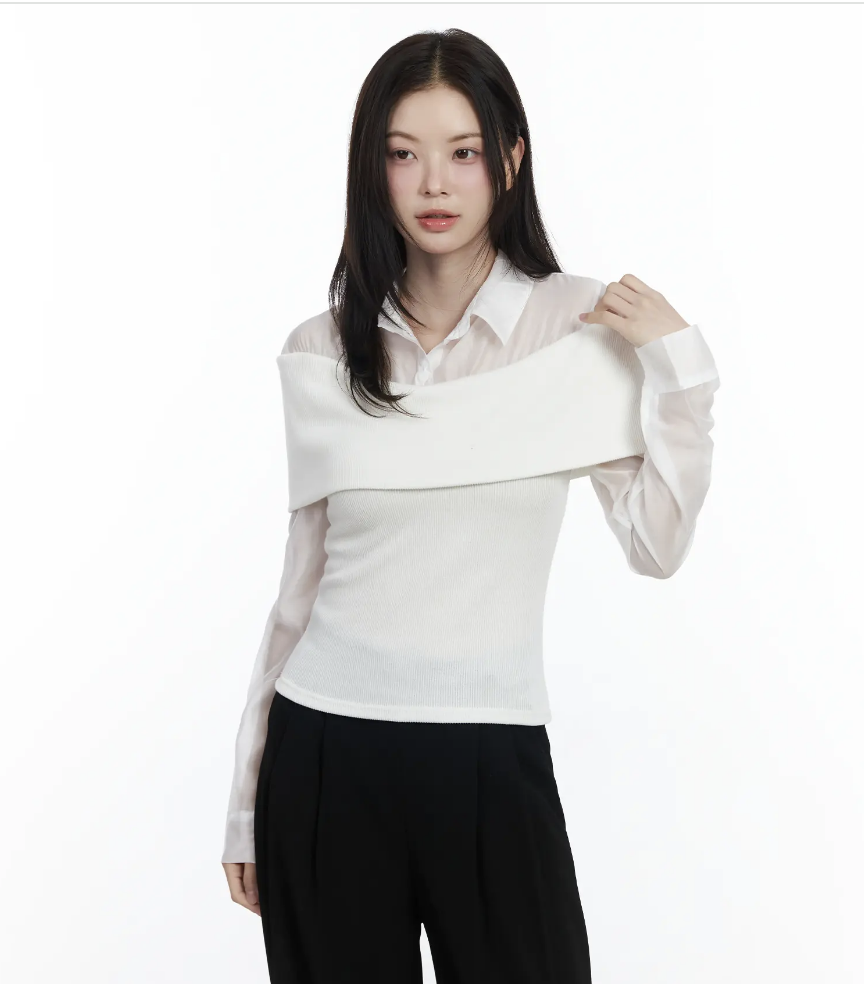 Sierra 假兩件雪紡針織襯衫 [ 2色 / Free ]