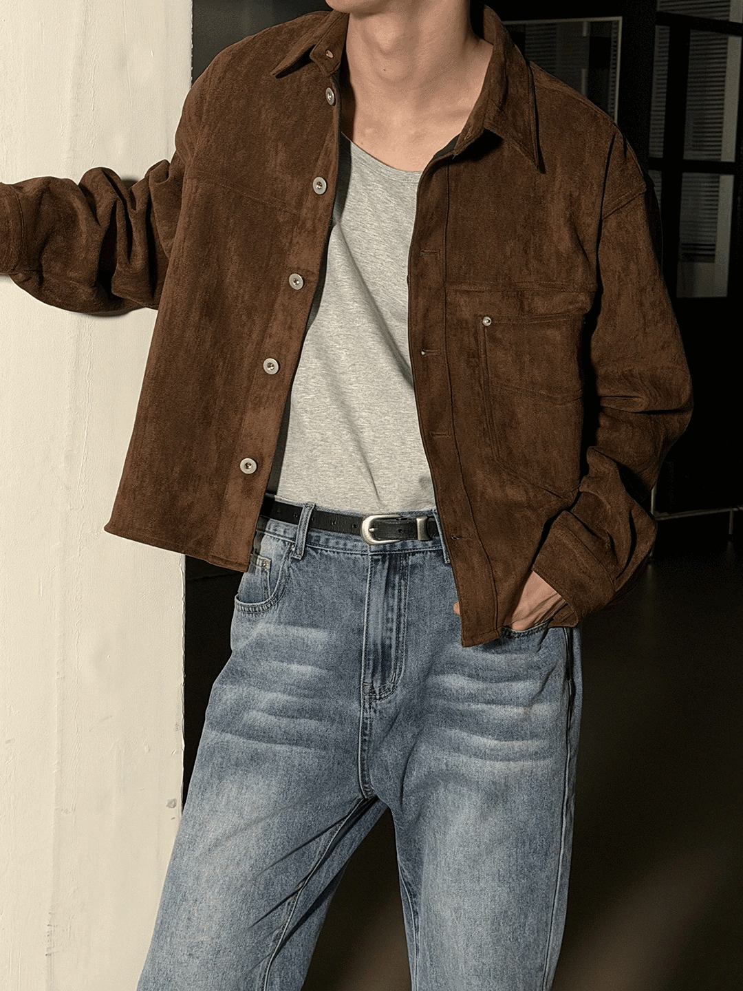 麂皮短款襯衫夾克