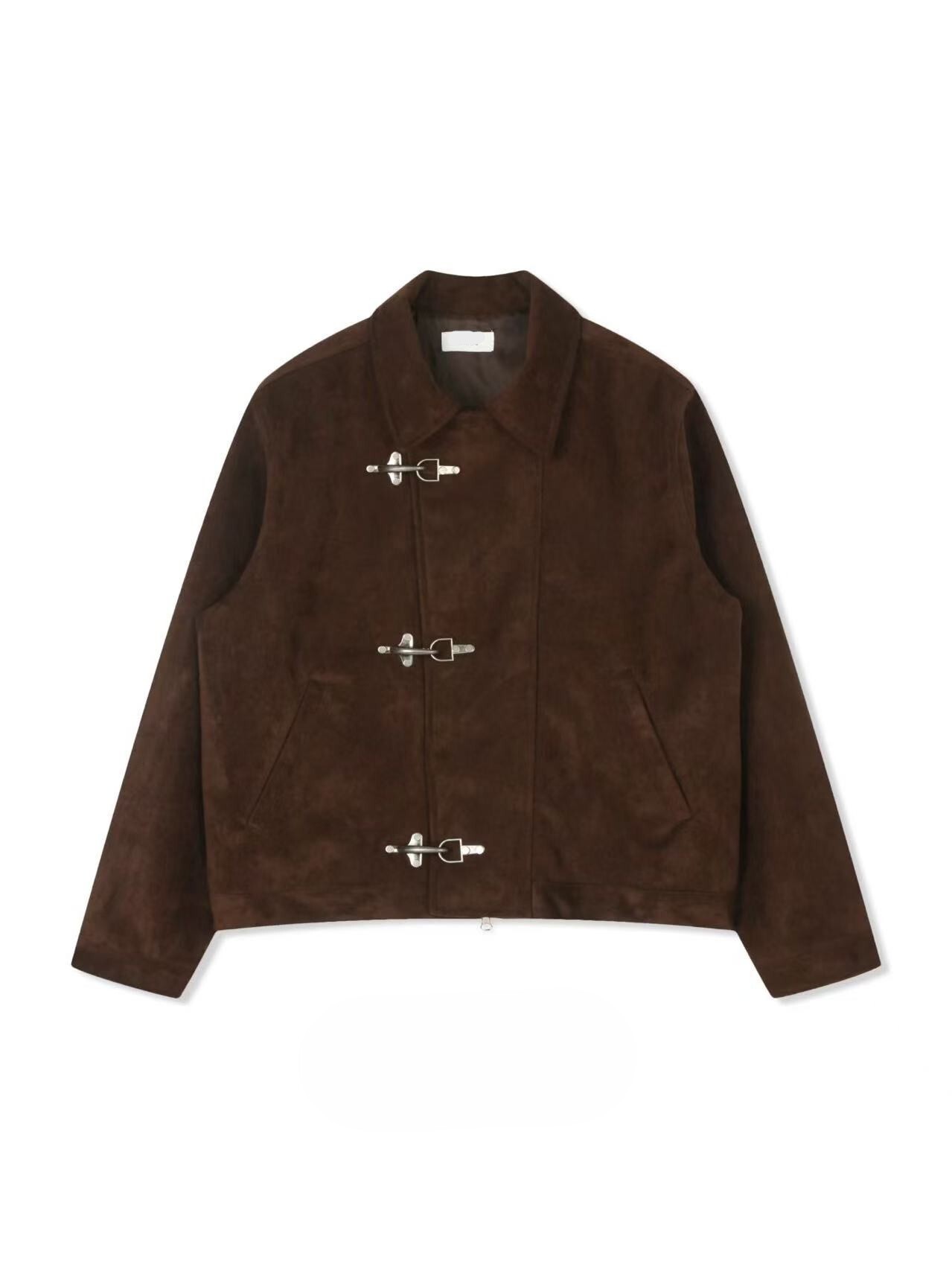 《K》麂皮消防釦雙拉鍊翻領外套