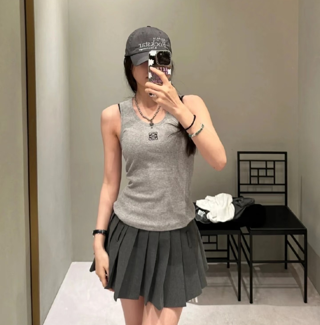 LOEWE 刺繡字母Logo 小背心Tee 深灰色