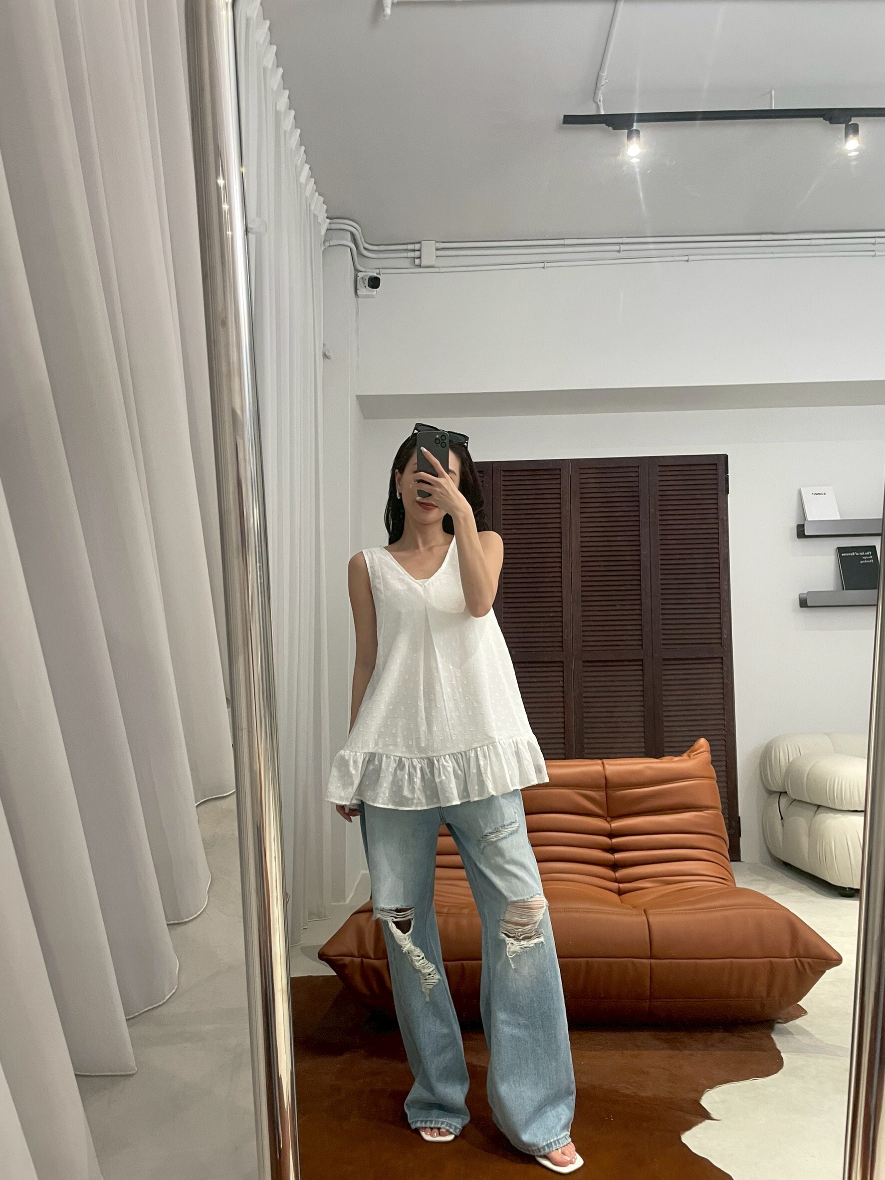 #AM37 立體壓紋傘狀上衣(藍/白)