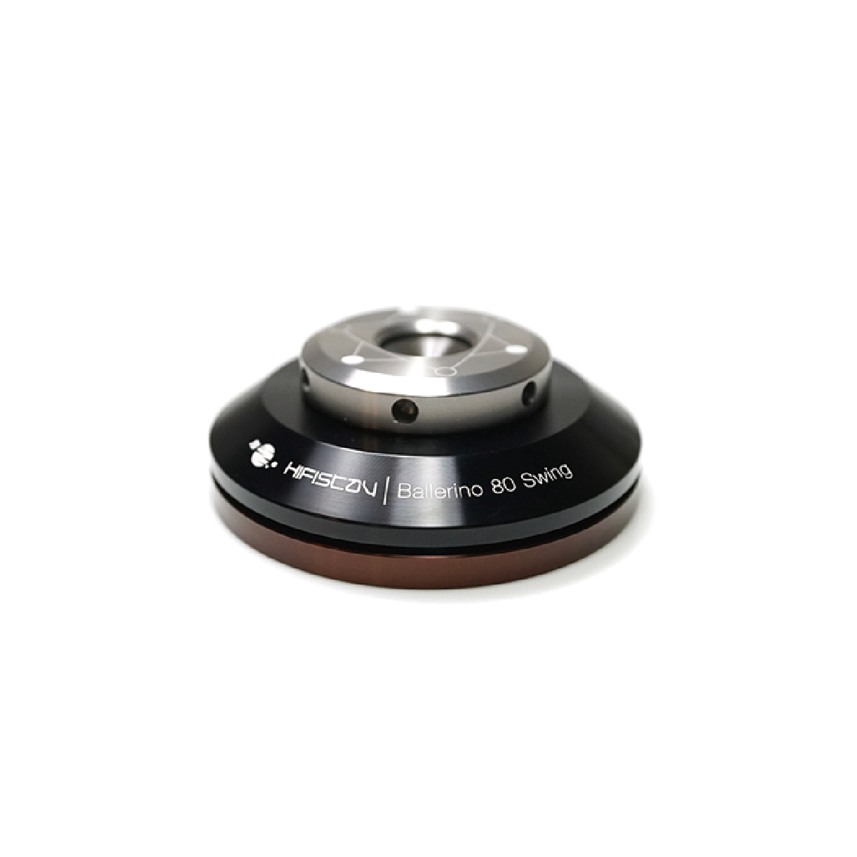HiFiStay BALLERINO Double Swing 80 銀色承座黑色本體與棕色底座外觀