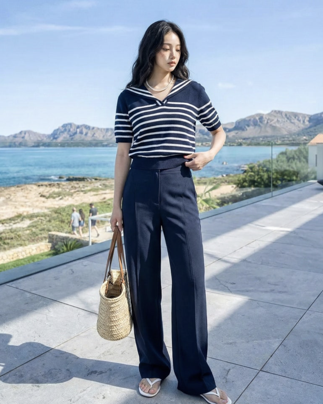 螞蟻腰修身線條寬管西裝褲 [ 3色 / S,M,L,XL ]