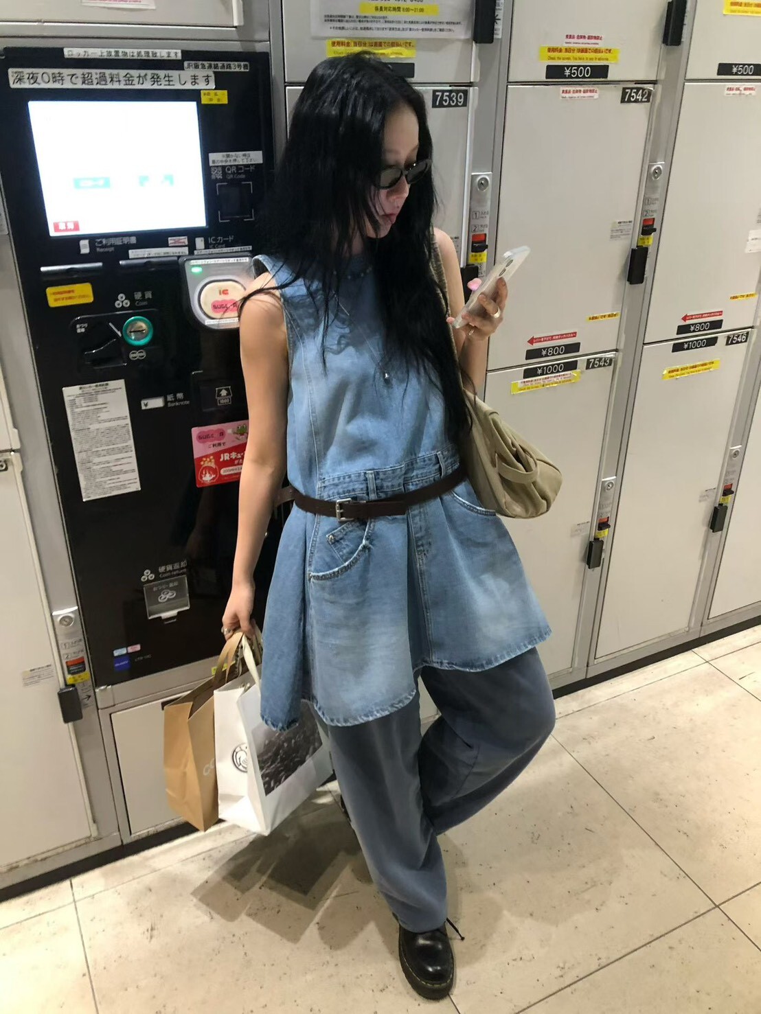 無袖牛仔口袋短洋裝