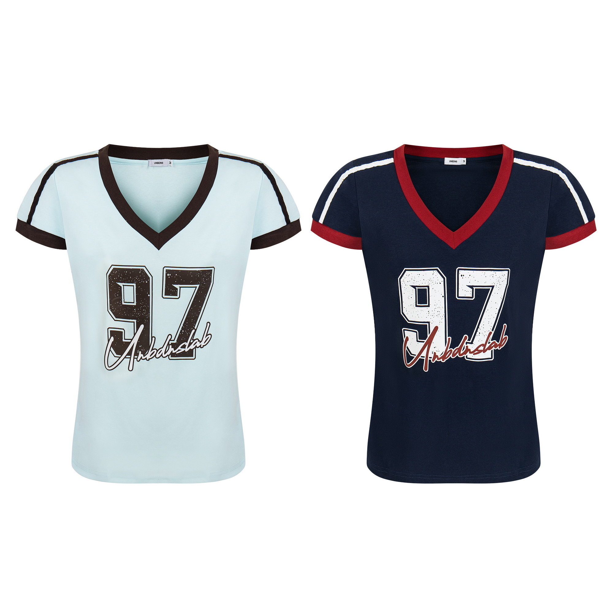 《S.G》97撞色螺紋V領短版上衣