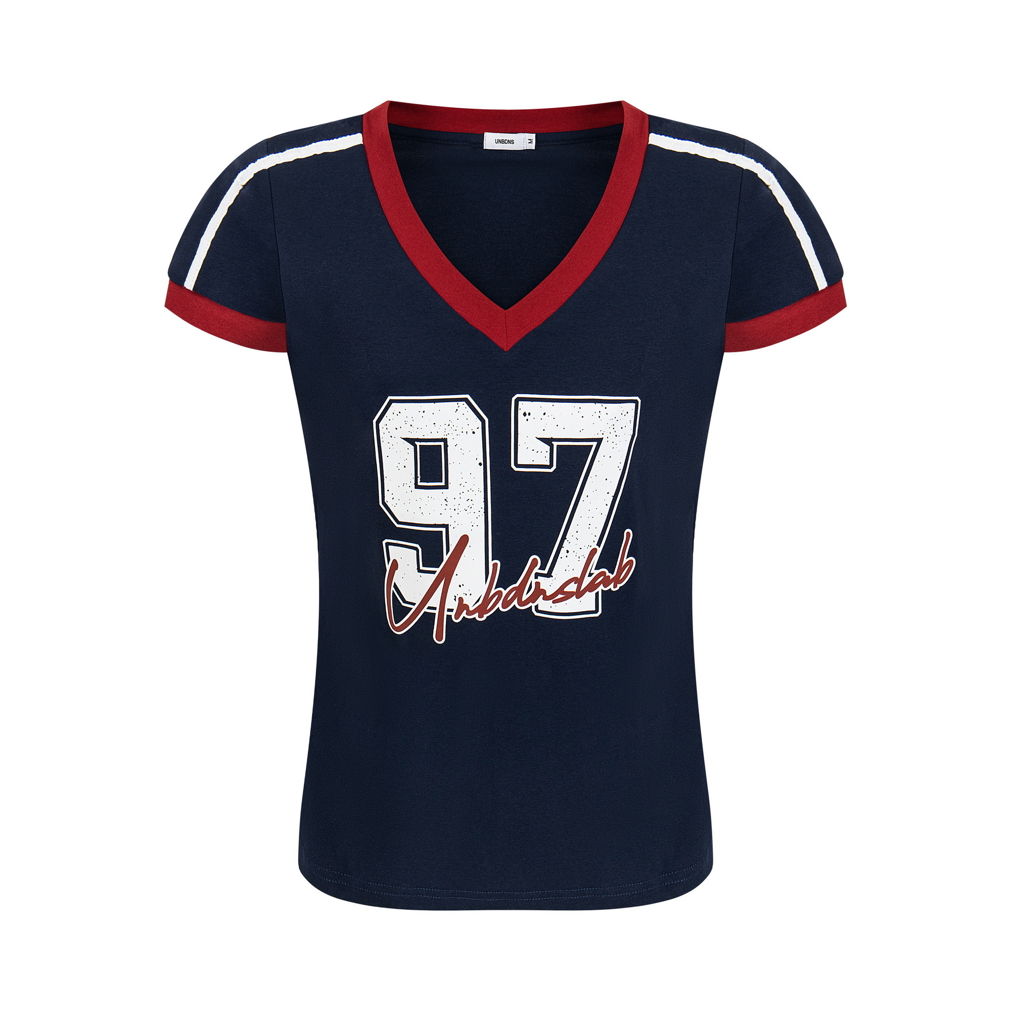 《S.G》97撞色螺紋V領短版上衣