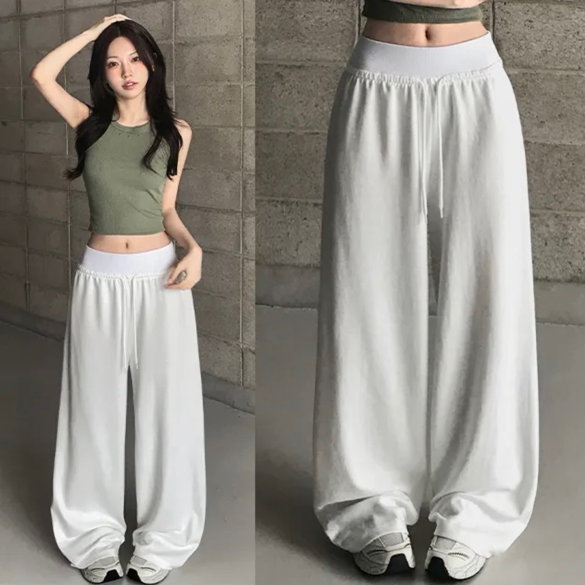 【29.3 完首批優惠價預訂】2種長度！韓國白邊高腰棉質闊褲（13色）