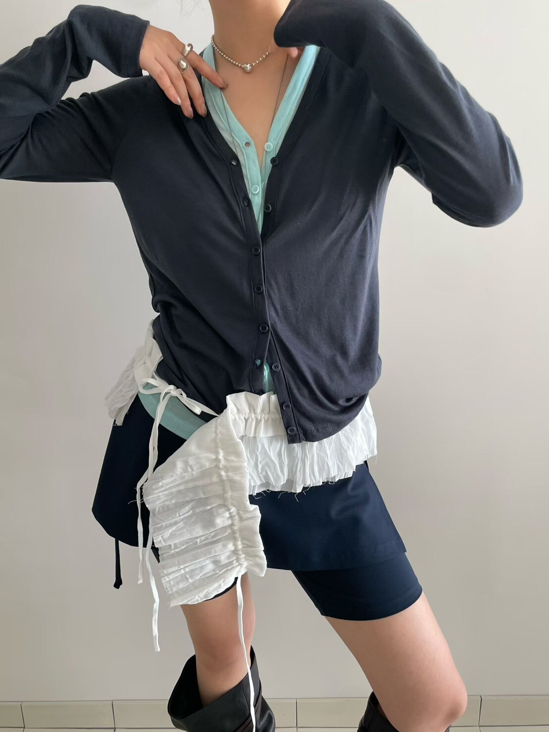 雙色薄開釦上衣