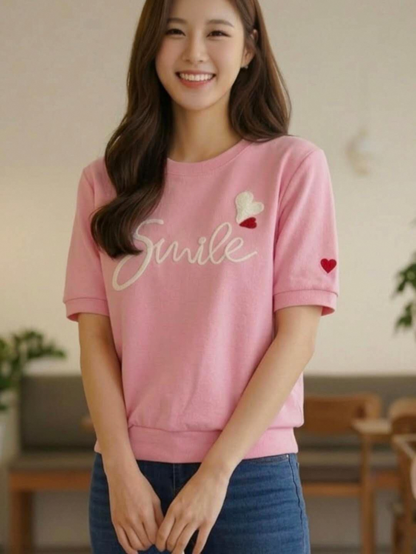 甜感愛心抽繩棉T