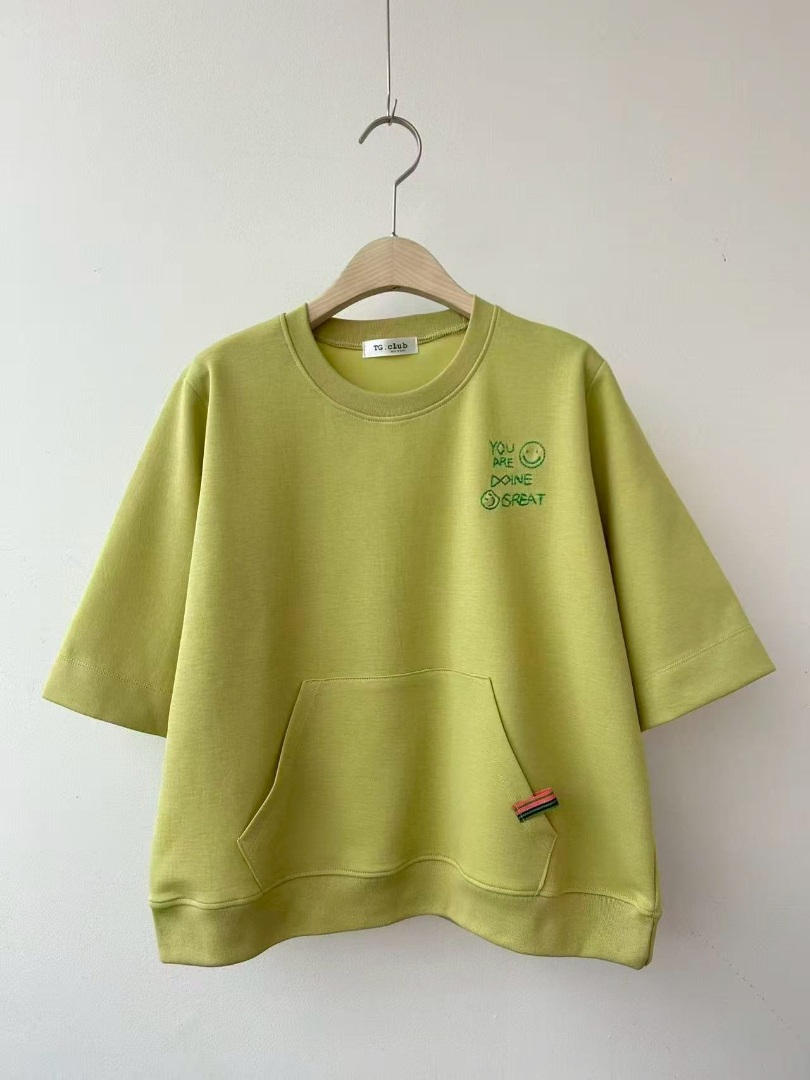 多巴胺色系口袋寬鬆棉上衣｜療癒系休閒短袖T