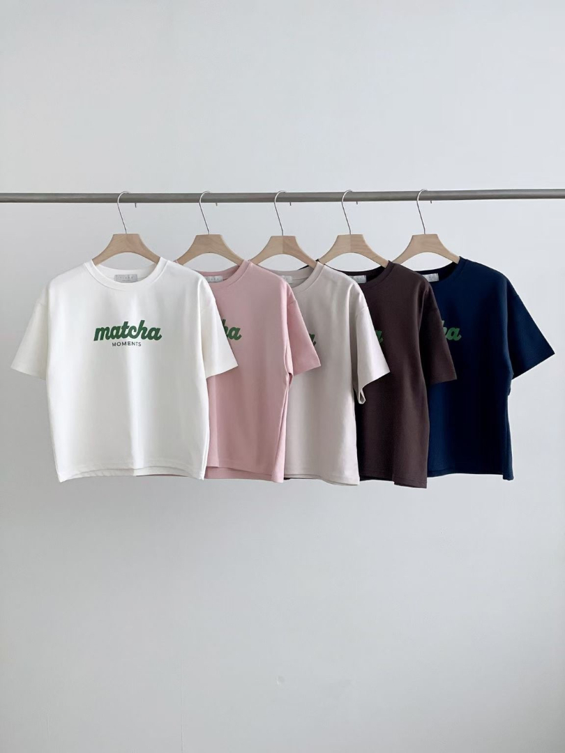 抹茶感字母寬鬆棉T｜極簡質感百搭短袖上衣