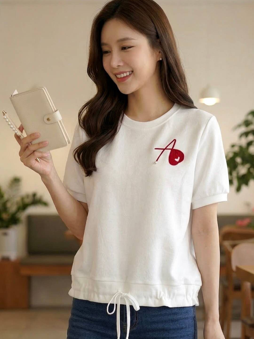 愛心抽繩短袖上衣｜顯瘦收腰設計棉T